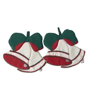 2 Vintage Christmas Bells Shaped Hot Pad Fabric Trivet Pot Holder